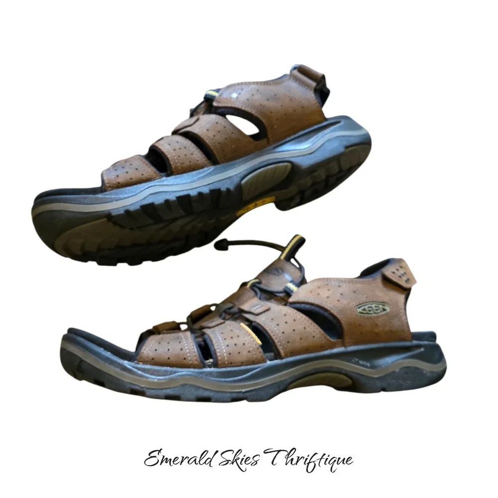 Keen Rialto Sandals Mens 13 brown Leather Hiking Outdoor Fishing Water Shoes